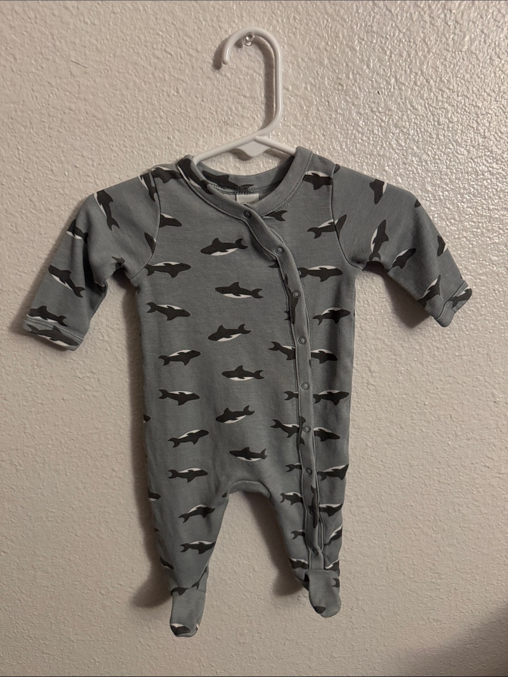 Nordstrom Gray Shark-Print Footed One-Piece